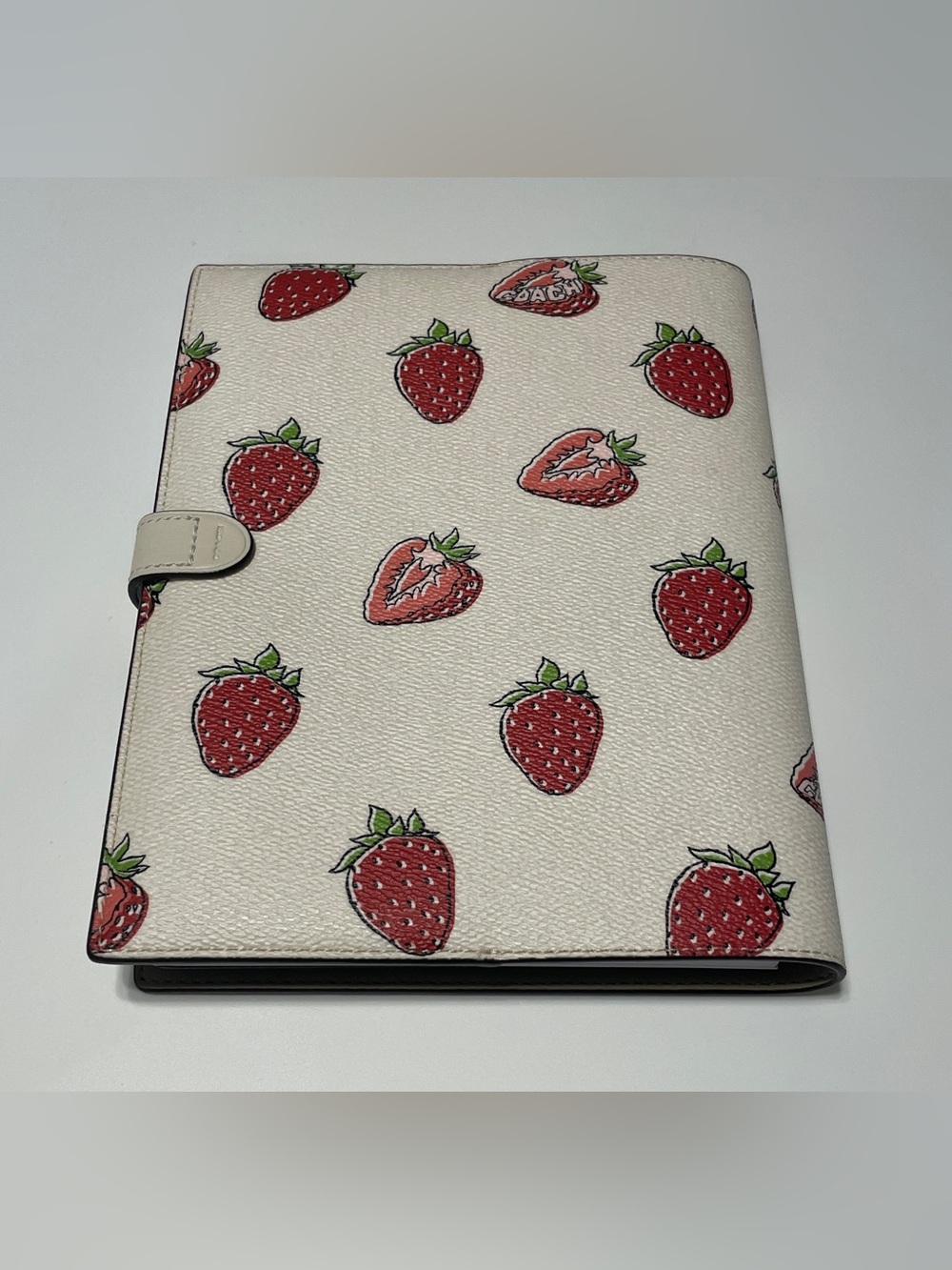 Coach Strawberry Leather Notebook Cover - Cream, Red & Green - Picture 3 of 6